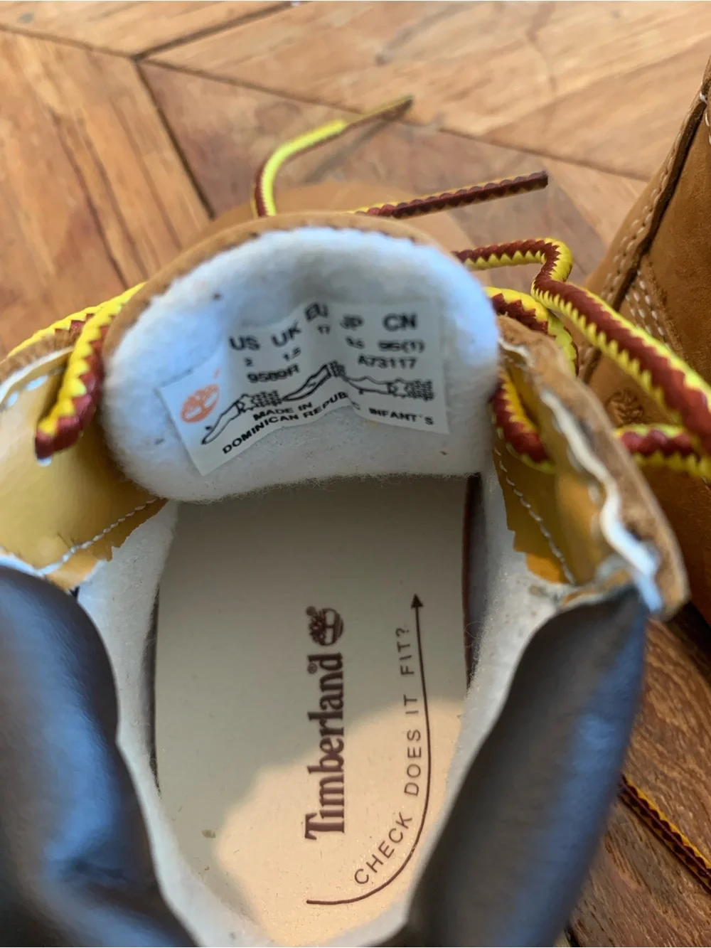Timberland Kids Tan Boots with Yellow and Burgundy Two-Tone Laces